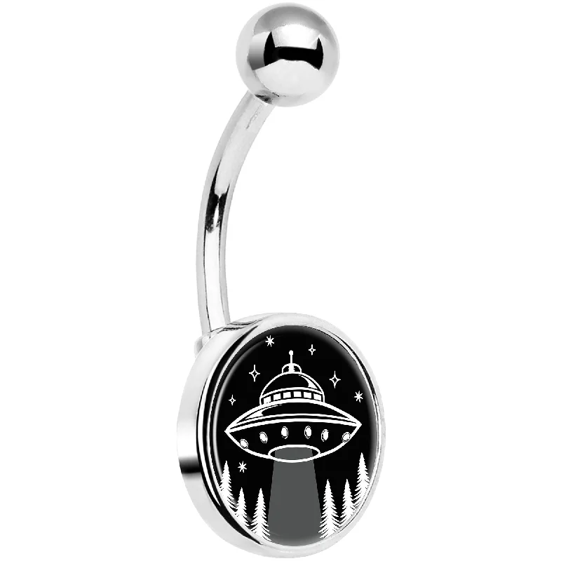 Belly Rings with Stone Accents for Gorgeous Look -Black and White UFO Belly Ring