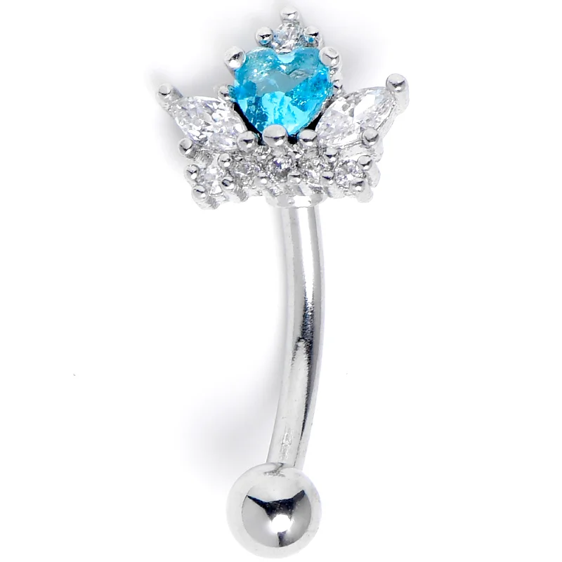 Women's Earrings – Elegant Designs for Every Personality--16 Gauge 5/16 Clear Blue Gem Crown Heart Curved Eyebrow Ring