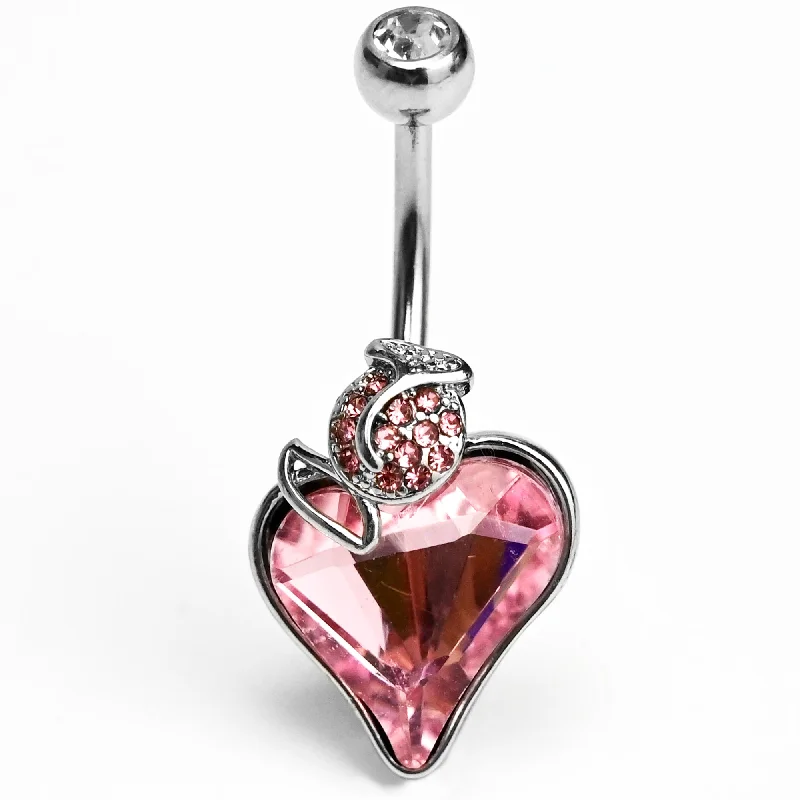 Custom Belly Rings for Personalized Style -Clear Pink Gem Strawberry Love Belly Ring Custom Belly Rings for Personalized Style -Clear Pink Gem Strawberry Love Belly Ring