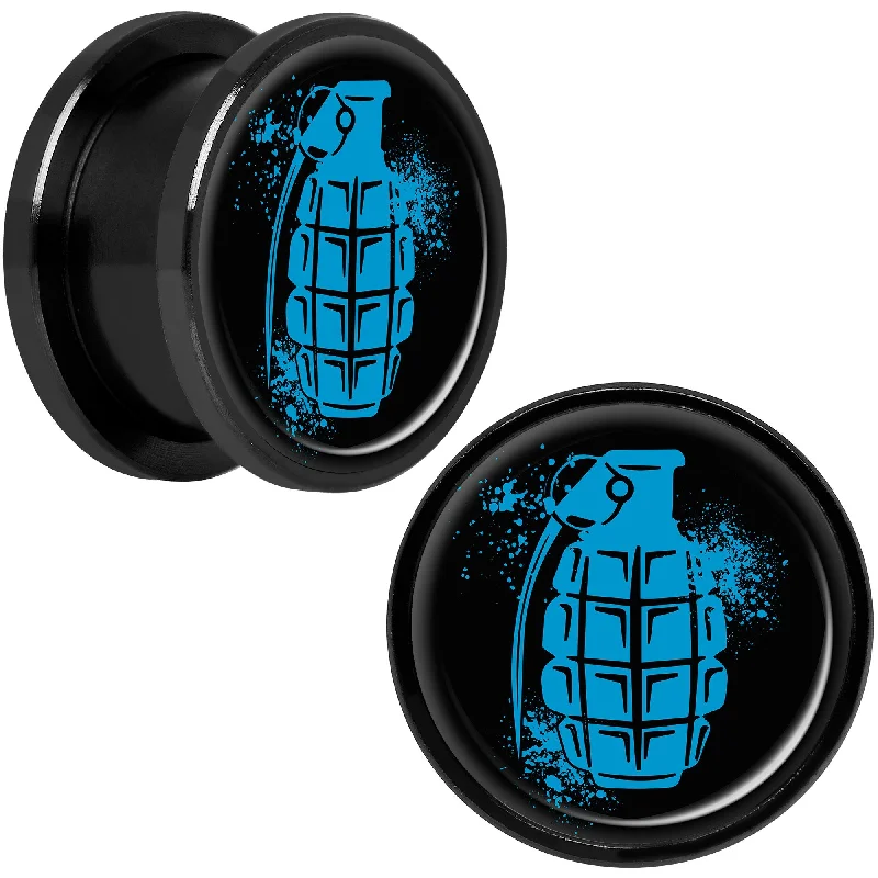 Women's Earrings – Elegant Designs for Every Personality--Blue Grenade Black Anodized Screw Fit Plug Set 5/8