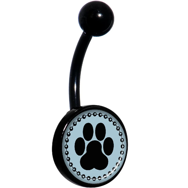 Stunning Belly Rings with Artistic Touch -Black on Blue Paw Print Black Belly Ring