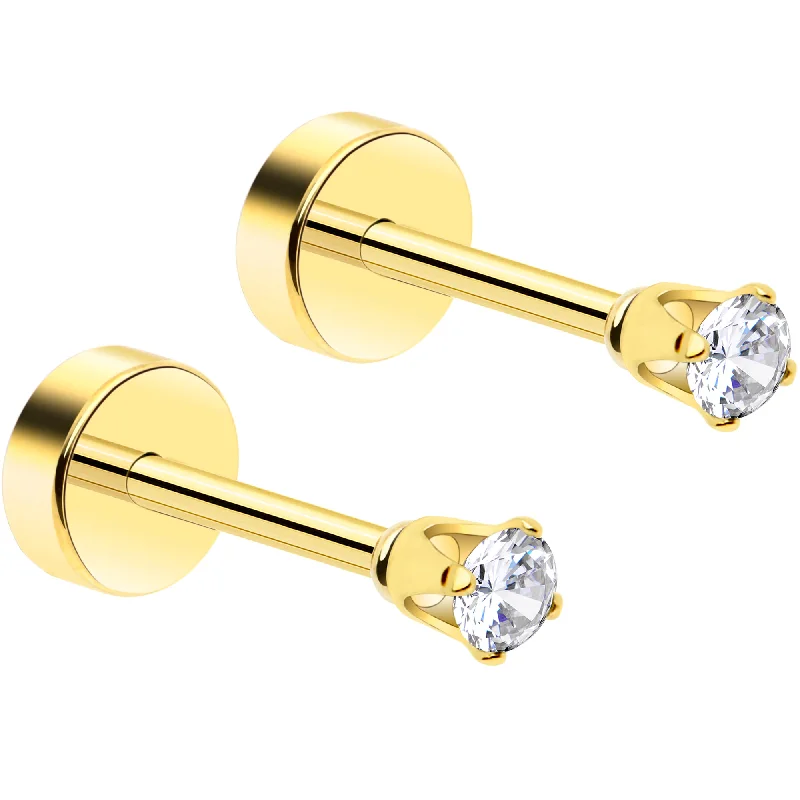 Women's Earrings – Elegant Designs for Every Personality--14k Yellow Gold Plated 2mm CZ Flat Back Stud Earrings - 1 Pair Women's Earrings – Elegant Designs for Every Personality--14k Yellow Gold Plated 2mm CZ Flat Back Stud Earrings - 1 Pair