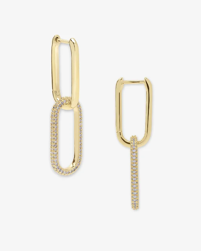 Women's Earrings – Elegant Designs for Every Personality--Carrie Pavé Chain Convertible Huggies - Gold|White Diamondettes