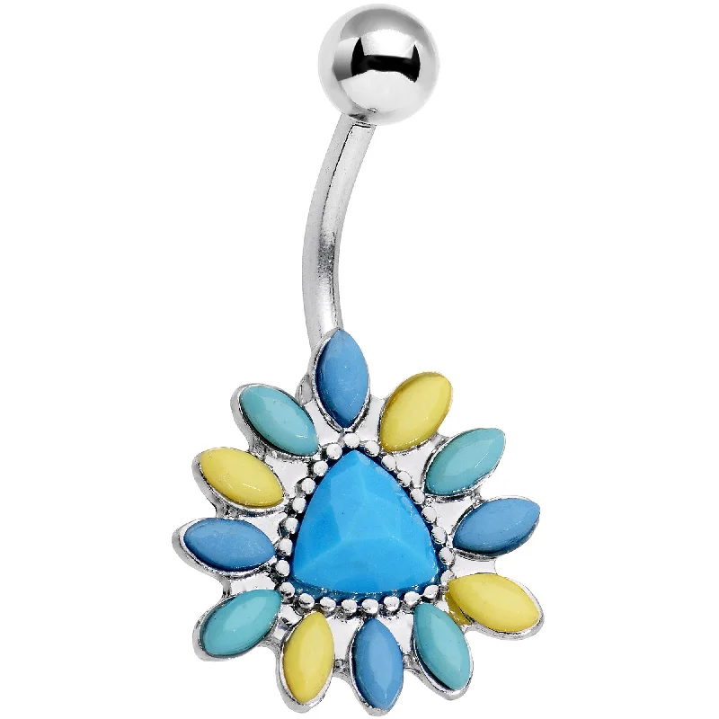 Stunning Belly Rings with Timeless Shine -Blue Yellow Gem Art Deco Splash Belly Ring Stunning Belly Rings with Timeless Shine -Blue Yellow Gem Art Deco Splash Belly Ring
