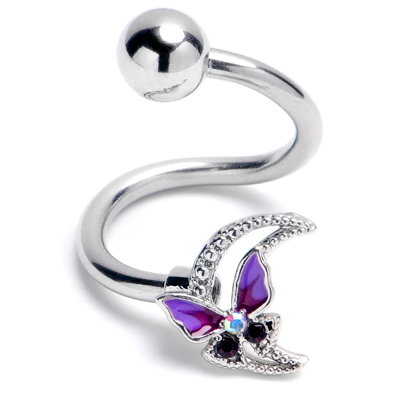 Trendy Belly Rings for Special Fashion -Aurora Gem Butterfly Purple Beauty Spiral Twister Belly Ring Trendy Belly Rings for Special Fashion -Aurora Gem Butterfly Purple Beauty Spiral Twister Belly Ring