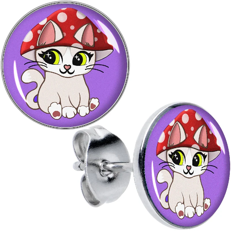 Women's Earrings – Elegant Designs for Every Personality--Polka Dot Mushroom Hat Cat Stud Earrings