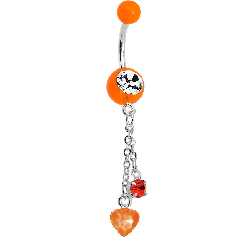 Stylish Belly Rings for Glamorous Appeal -Crystalline Gem Orange Heart Dangle Belly Ring Stylish Belly Rings for Glamorous Appeal -Crystalline Gem Orange Heart Dangle Belly Ring
