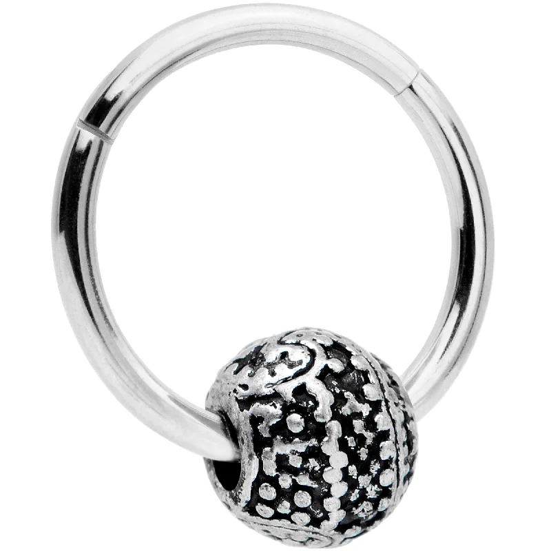 Nose Rings with Textured Surface -16 Gauge 3/8 Tiny Texture Pattern Bead Hinged Segment Ring Nose Rings with Textured Surface -16 Gauge 3/8 Tiny Texture Pattern Bead Hinged Segment Ring