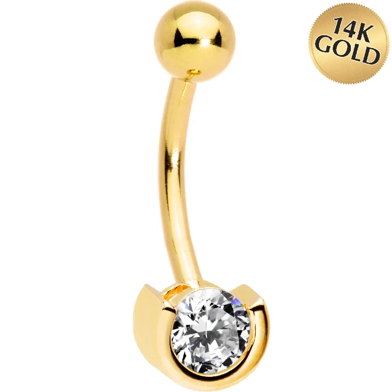 Beautiful Belly Rings with Gemstone Details -16 Gauge Solid 14kt Yellow Gold Zirconia Solitaire Belly Ring