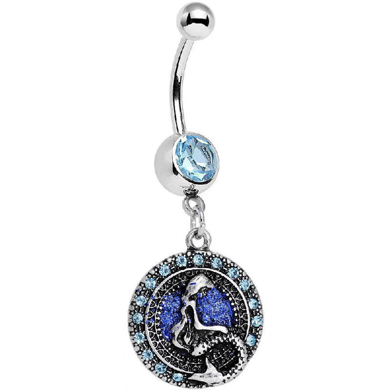Unique Belly Rings with Artistic Shine -Aqua Gem Mythical Mermaid Dangle Belly Ring