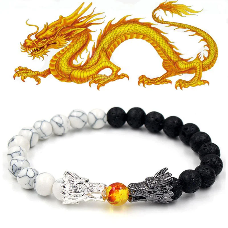 Durable Leather Cuff Bracelets for Men-Buddha Stones White Turquoise Lava Rock Dragon Blessing Beaded Bracelet Durable Leather Cuff Bracelets for Men-Buddha Stones White Turquoise Lava Rock Dragon Blessing Beaded Bracelet