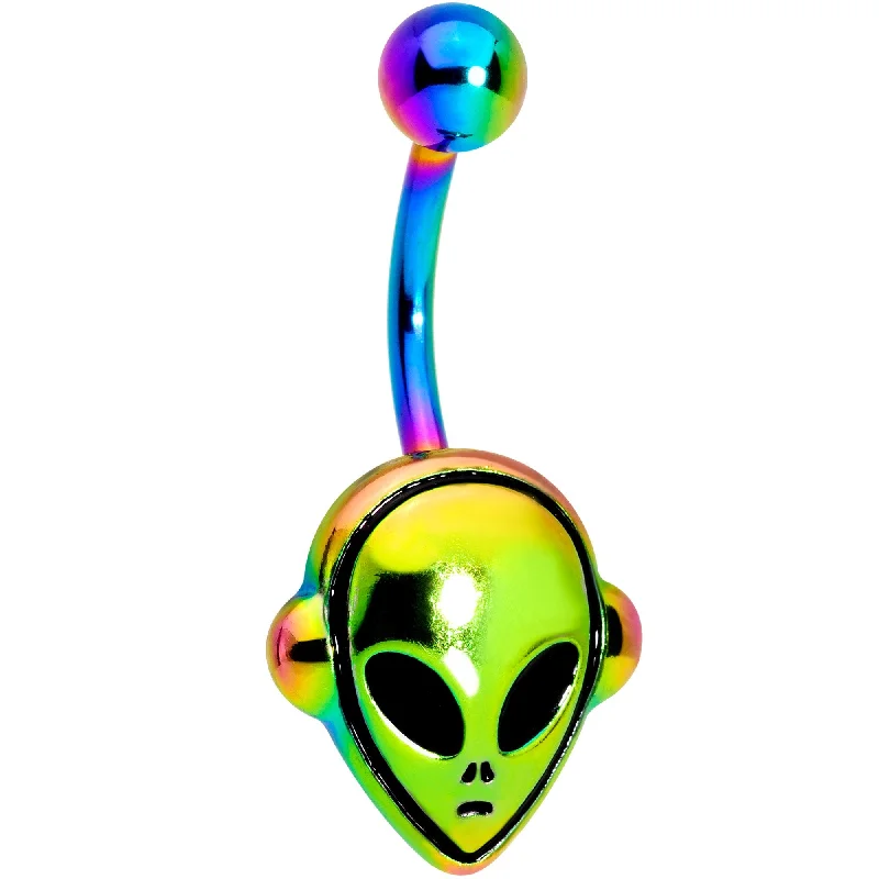 Custom Belly Rings with Personalized Designs -Rainbow PVD Creepy Space Alien Belly Ring Custom Belly Rings with Personalized Designs -Rainbow PVD Creepy Space Alien Belly Ring