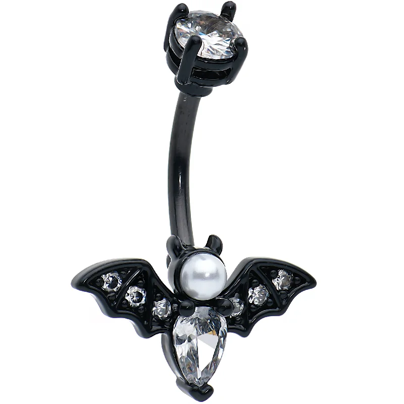 Belly Rings for a Perfect Fit -Clear Gem Black Vampire Bat Halloween Double Mount Belly Ring Belly Rings for a Perfect Fit -Clear Gem Black Vampire Bat Halloween Double Mount Belly Ring