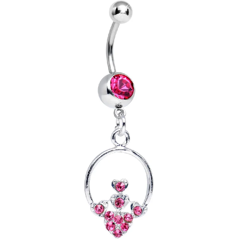 Comfortable Belly Rings for Chic Fashion -Pink Gem Hoop Encircled Hearts Dangle Belly Ring Comfortable Belly Rings for Chic Fashion -Pink Gem Hoop Encircled Hearts Dangle Belly Ring