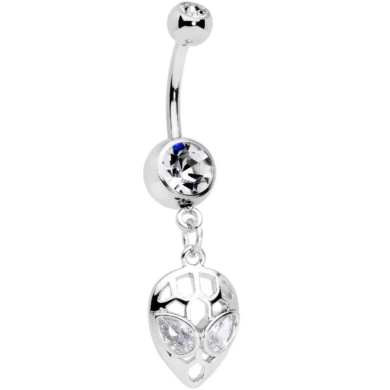 Belly Rings with Elegant Detailing for Fashionistas -Clear Cubic Zirconia Gem Openwork Alien Dangle Belly Ring Belly Rings with Elegant Detailing for Fashionistas -Clear Cubic Zirconia Gem Openwork Alien Dangle Belly Ring