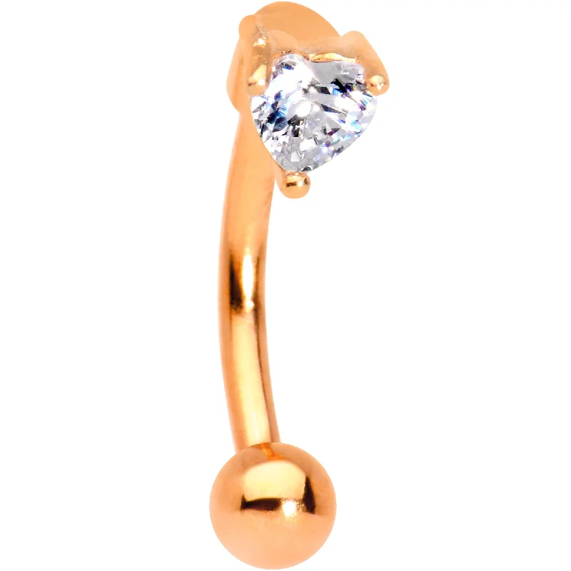 Women's Earrings – Elegant Designs for Every Personality--5/16 Clear Heart CZ Gem Rose Gold IP Fashionista Curved Eyebrow Rook Earring