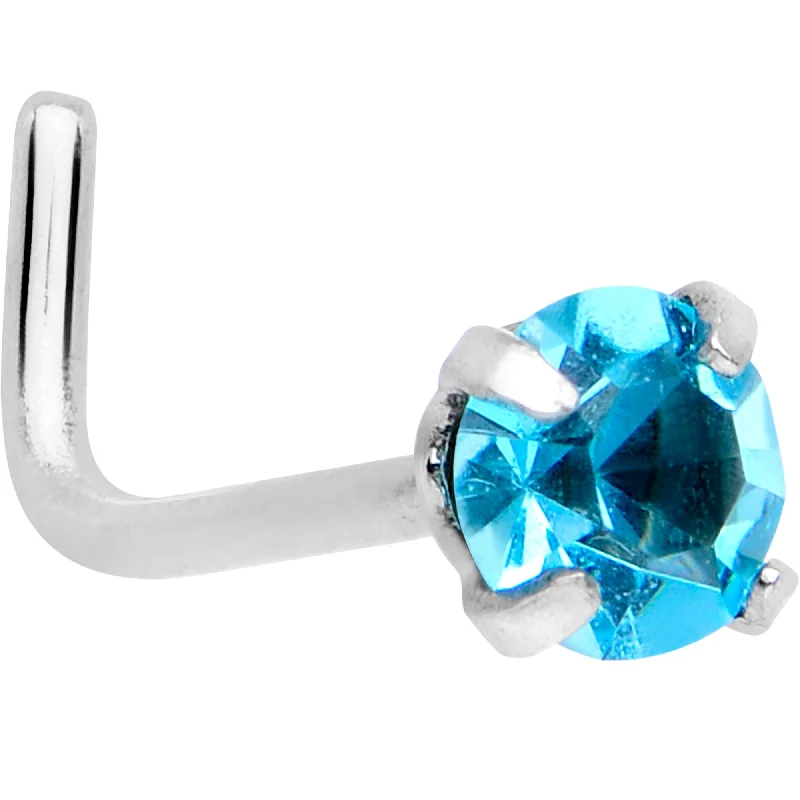 Nose Rings with Cute Designs -20 Gauge 1/4 Aqua 3mm CZ Gem Steel L-Shape Nose Ring
