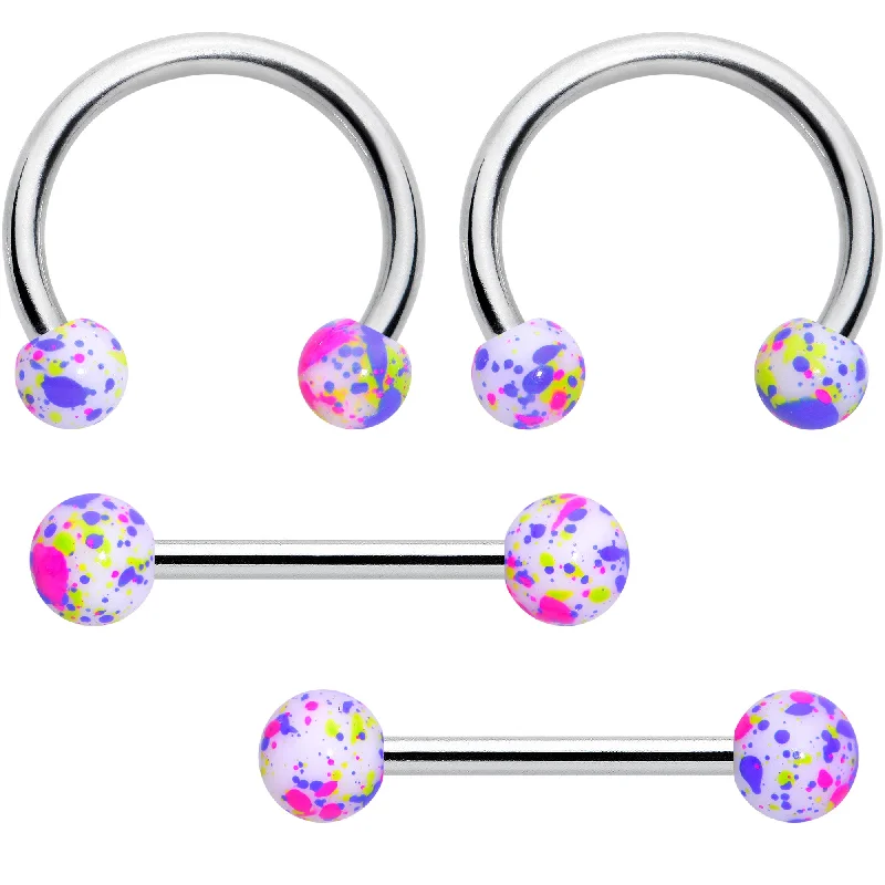 Women's Earrings – Elegant Designs for Every Personality--14 Gauge 9/16 1/2 Splatter Green Purple Barbell Horseshoe Nipple Ring Set of 4 Women's Earrings – Elegant Designs for Every Personality--14 Gauge 9/16 1/2 Splatter Green Purple Barbell Horseshoe Nipple Ring Set of 4