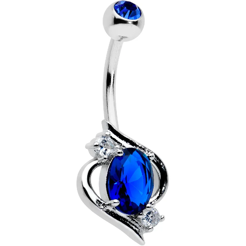 Belly Rings with Unique Gemstones for Stunning Effect -Blue Clear Gem Oval Swirl Elegant Belly Ring Belly Rings with Unique Gemstones for Stunning Effect -Blue Clear Gem Oval Swirl Elegant Belly Ring