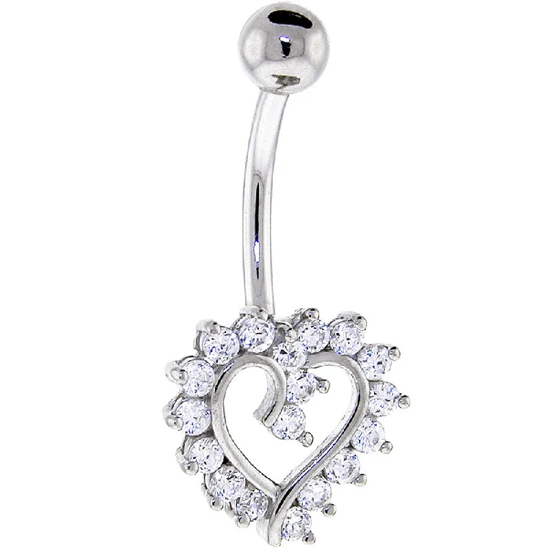 Stunning Belly Rings for Fashionistas -16 Gauge Solid 14KT White Cubic Zirconia HOLLOW HEART Belly Ring Stunning Belly Rings for Fashionistas -16 Gauge Solid 14KT White Cubic Zirconia HOLLOW HEART Belly Ring