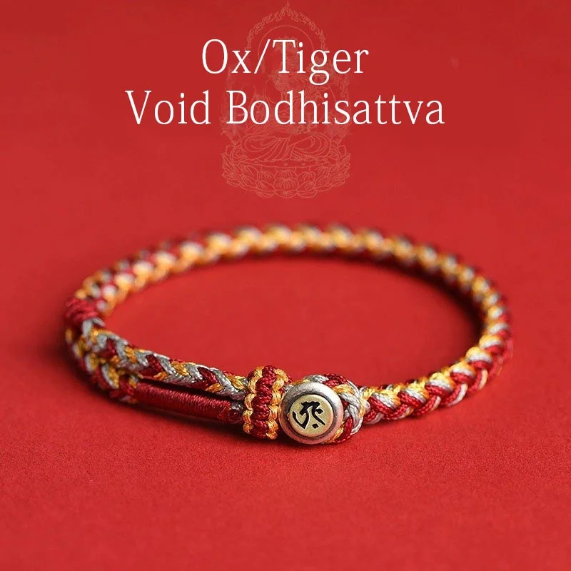 Vintage Bangles for Women-Buddha Stones Handmade 925 Sterling Silver Year of the Dragon Chinese Zodiac Natal Buddha Protection Rope Bracelet