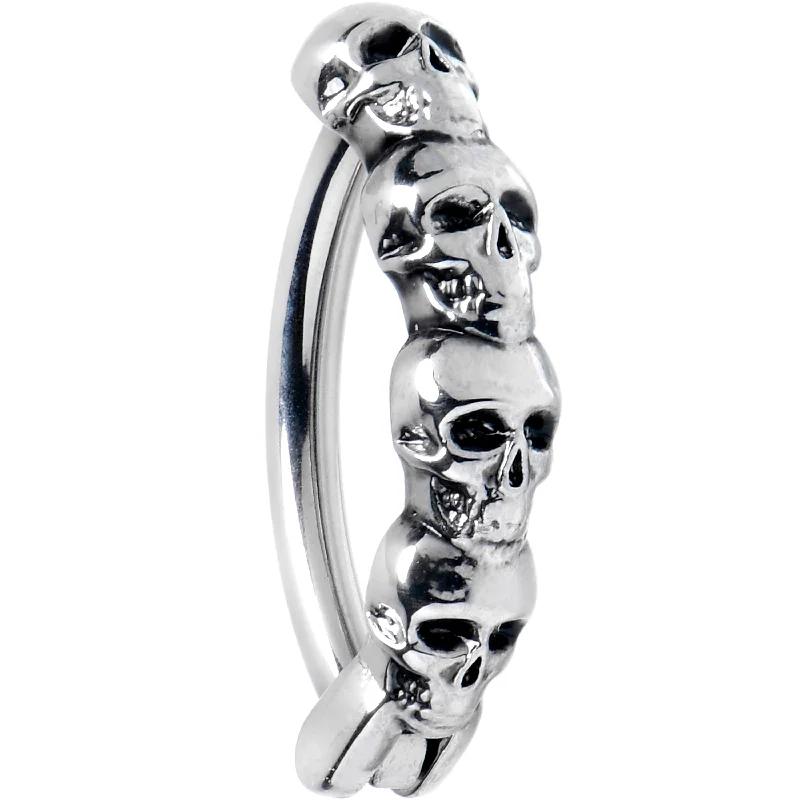 Comfortable Belly Rings with Beautiful Features -14 Gauge 3/8 Grade 23 Titanium Goth Skulls Hinged Hoop Belly Ring Comfortable Belly Rings with Beautiful Features -14 Gauge 3/8 Grade 23 Titanium Goth Skulls Hinged Hoop Belly Ring