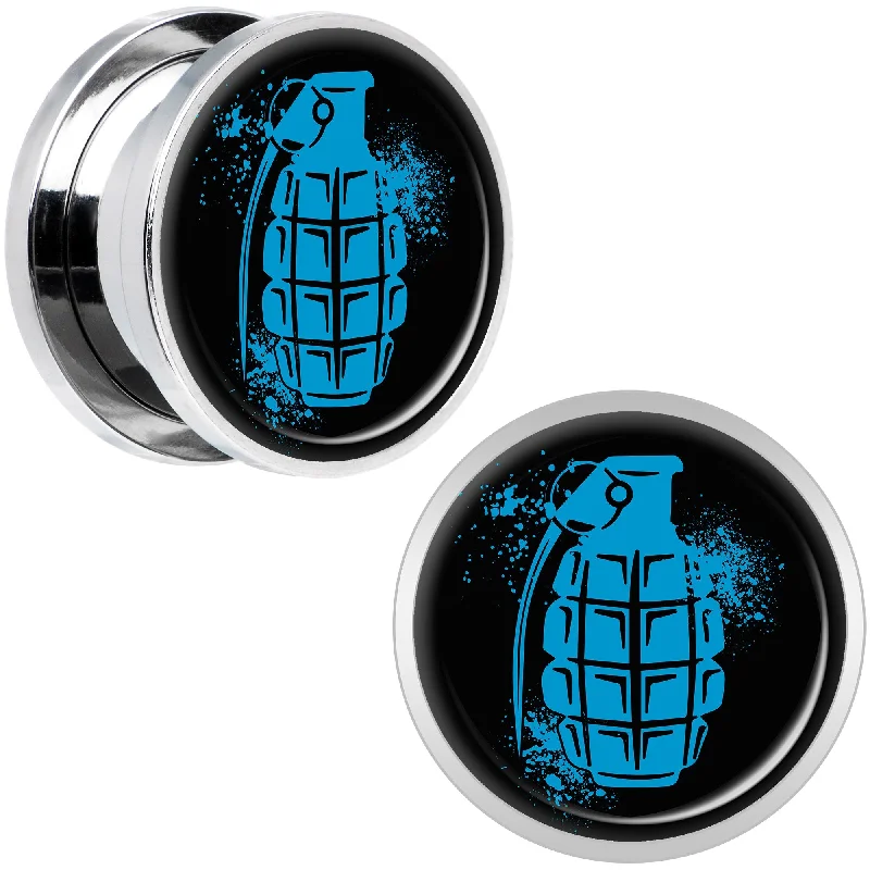 Women's Earrings – Elegant Designs for Every Personality--Blue Grenade Steel Screw Fit Plug Set 5/8