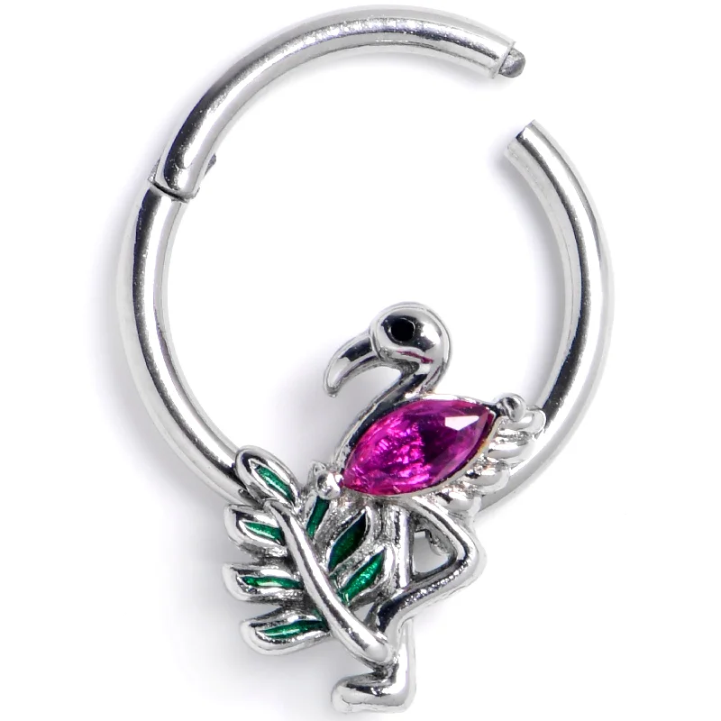 Nose Rings for All Ages -16 Gauge 3/8 Pink Gem Fabulous Flamingo Hinged Segment Ring Nose Rings for All Ages -16 Gauge 3/8 Pink Gem Fabulous Flamingo Hinged Segment Ring