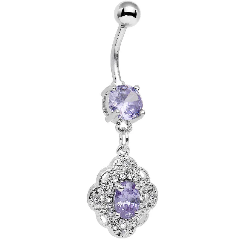 Designer Belly Rings with Unique Features -Purple CZ Yorkshire Lace Dangle Belly Ring Designer Belly Rings with Unique Features -Purple CZ Yorkshire Lace Dangle Belly Ring