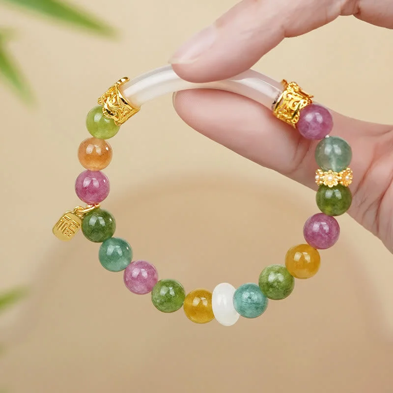 Large Stackable Bangles for Women-Buddha Stones Colorful Tourmaline Chalcedony Positive Fu Character Charm Bracelet Large Stackable Bangles for Women-Buddha Stones Colorful Tourmaline Chalcedony Positive Fu Character Charm Bracelet