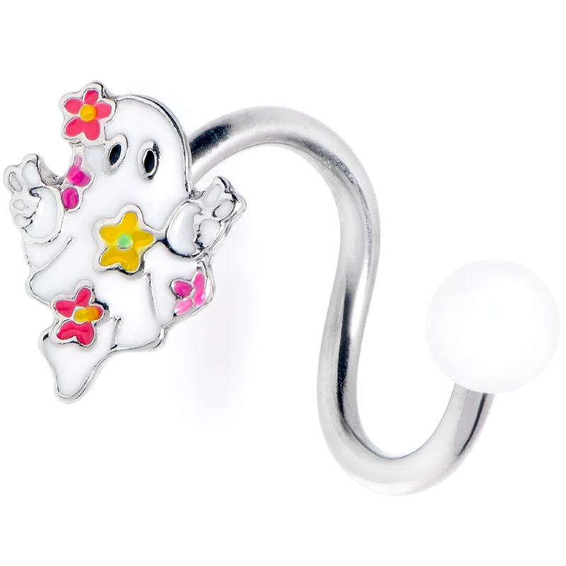 Designer Belly Rings for Fashion-Forward Women -Halloween Floral Ghost Spiral Twister Belly Ring Designer Belly Rings for Fashion-Forward Women -Halloween Floral Ghost Spiral Twister Belly Ring