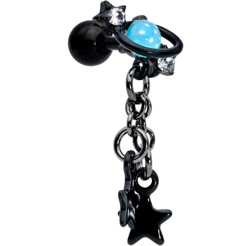 Women's Earrings – Elegant Designs for Every Personality--16 Gauge 1/4 Blue Gem Black Saturn Planet Star Dangle Cartilage Tragus