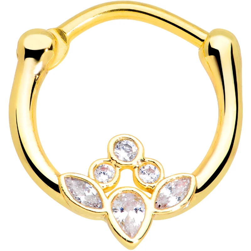 Nose Rings with Luxurious Designs -16 Gauge 3/8 Clear Gem Gold Tone Anodized Classic Cluster Septum Clicker Nose Rings with Luxurious Designs -16 Gauge 3/8 Clear Gem Gold Tone Anodized Classic Cluster Septum Clicker
