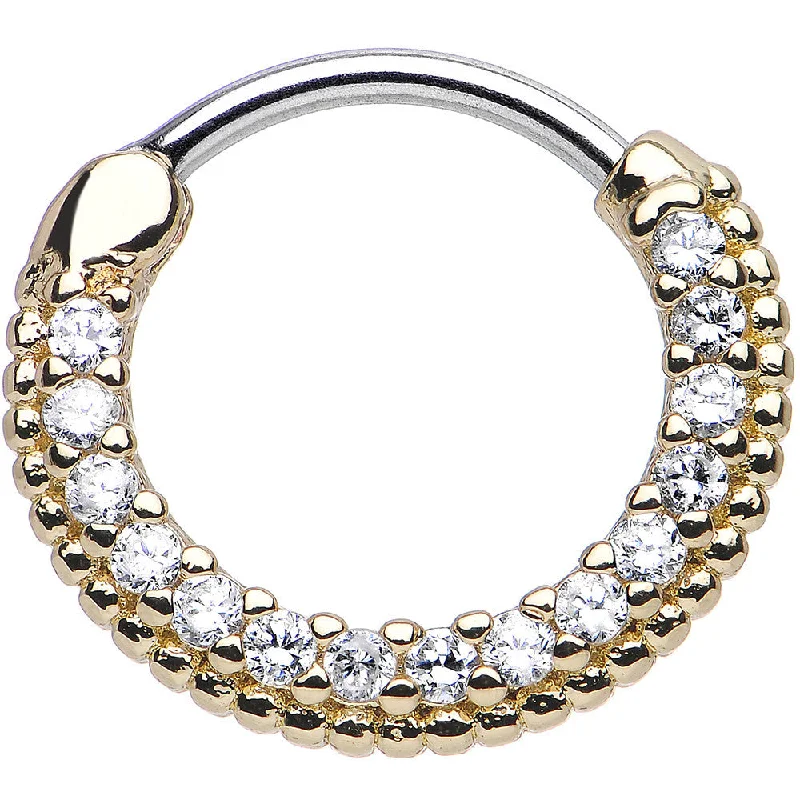 Fancy Rhinestone Nose Rings -16 Gauge 3/8 Clear CZ Gold IP Ring of Brilliance Septum Clicker Fancy Rhinestone Nose Rings -16 Gauge 3/8 Clear CZ Gold IP Ring of Brilliance Septum Clicker