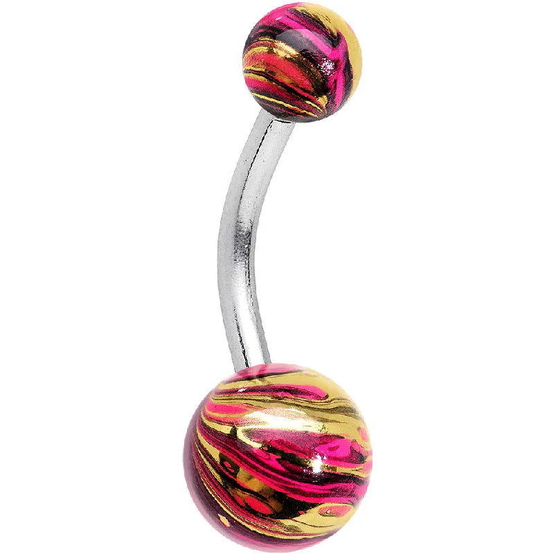 Trendy Belly Rings for Bold Style -Red and Gold Swirl Ball Ends Super Simple Belly Ring Trendy Belly Rings for Bold Style -Red and Gold Swirl Ball Ends Super Simple Belly Ring
