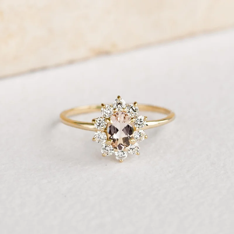 Chic Women's Rings for Fashion-Forward Looks-Sunburst Morganite Halo Ring - Evelina