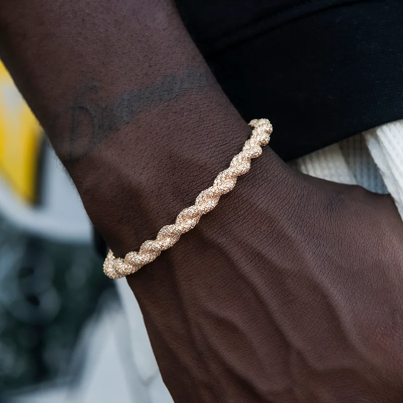 Trendy Charm Bracelets for Men-Diamond Rope Cuff Bracelet in Rose Gold- 6mm