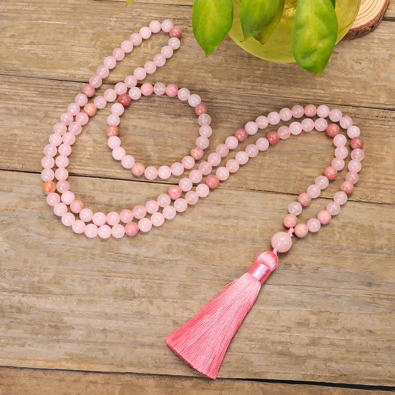 Men's Bracelets for Casual Wear-Buddha Stones 108 Mala Beads Pink Crystal Love Tassel Bracelet Men's Bracelets for Casual Wear-Buddha Stones 108 Mala Beads Pink Crystal Love Tassel Bracelet