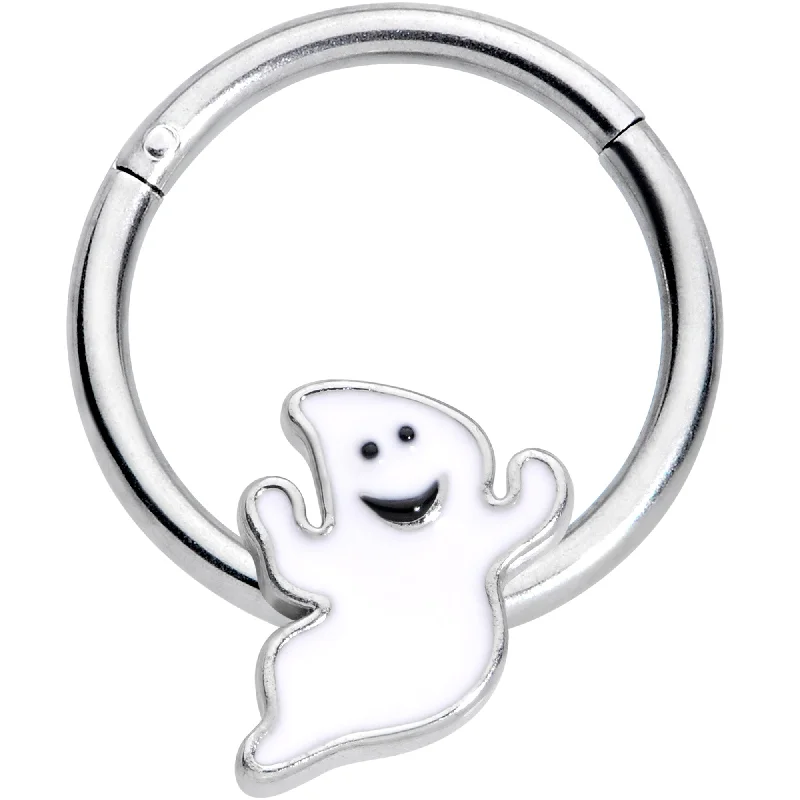 Nose Rings with Butterfly Charms -16 Gauge 3/8 Happy Ghost Halloween Hinged Segment Ring