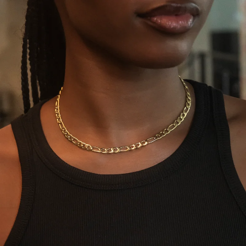 Shop Classic Women's Necklaces & Pendants with a Modern Twist-Figaro Necklace in Yellow Gold- 6mm Shop Classic Women's Necklaces & Pendants with a Modern Twist-Figaro Necklace in Yellow Gold- 6mm