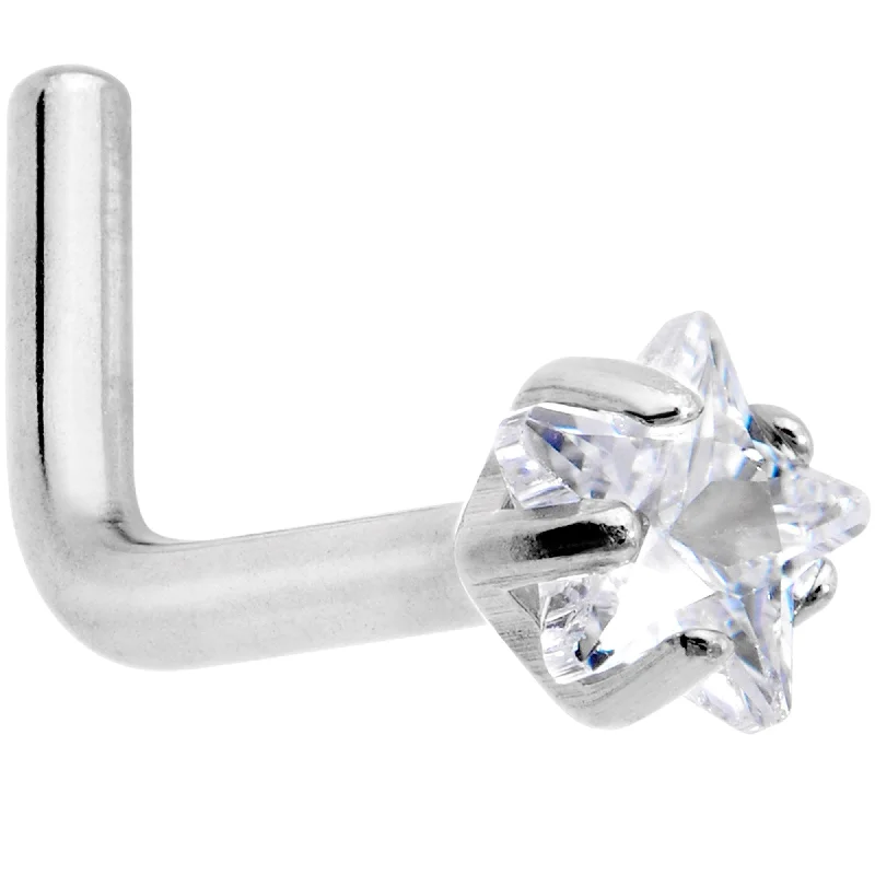 Nose Rings with Antique Touch -18 Gauge Clear 3mm CZ Star Gem Grade 23 Titanium L Shaped Nose Ring Nose Rings with Antique Touch -18 Gauge Clear 3mm CZ Star Gem Grade 23 Titanium L Shaped Nose Ring