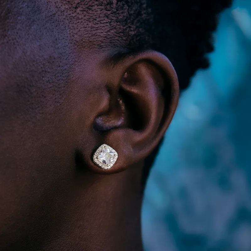 Shop Durable Men's Earrings for Everyday Wear-Cushion Cut Earrings in Yellow Gold