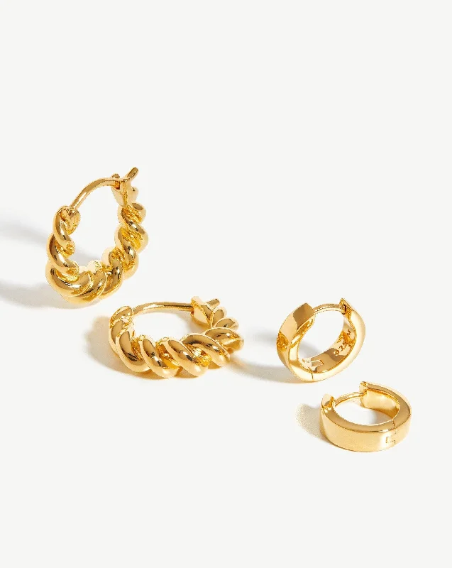 Women's Earrings – Elegant Designs for Every Personality--Twisted & Chubby Huggies Earring Set | 18k Gold Vermeil