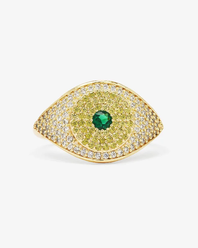Chic Women's Rings for Fashion-Forward Looks-Green Evil Eye Ring - Gold|Emerald