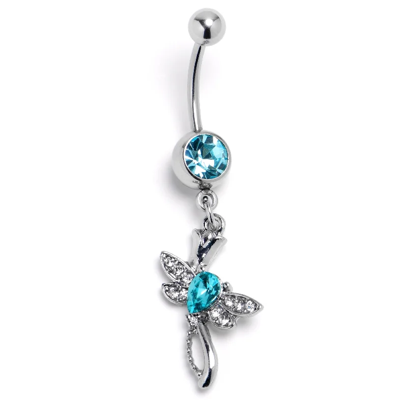 Belly Rings with Beautiful Crystal Accents -Blue Gem Bold Dragonfly Dangle Belly Ring Belly Rings with Beautiful Crystal Accents -Blue Gem Bold Dragonfly Dangle Belly Ring