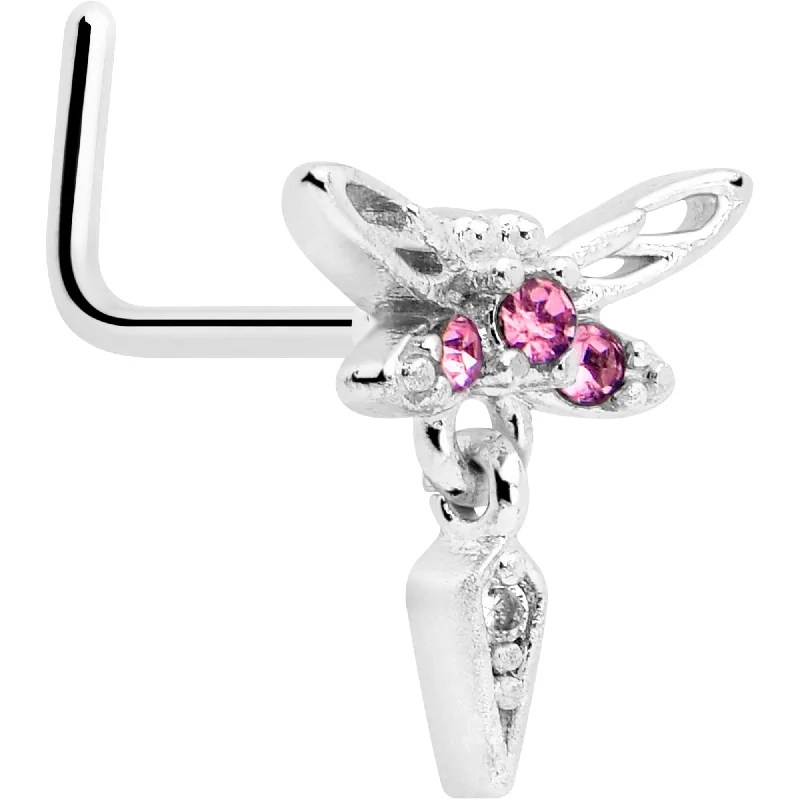 Nose Rings for Piercing Style -20 Gauge 7mm Pink Gem Swank Dragonfly Dangle L Shape Nose Ring Nose Rings for Piercing Style -20 Gauge 7mm Pink Gem Swank Dragonfly Dangle L Shape Nose Ring