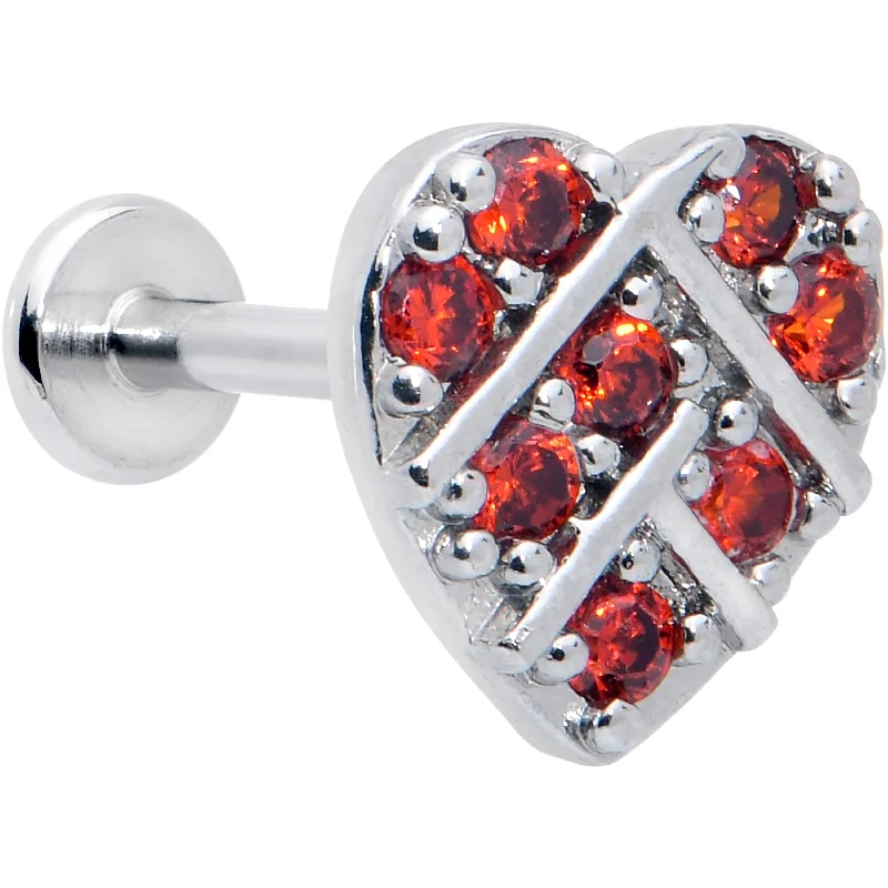 Trendy Lip Rings with Subtle Beauty16 Gauge 5/16 Red CZ Gem Lattice Hear Internally Threaded Labret