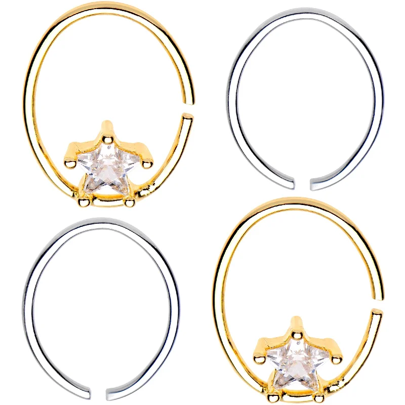 Elegant Designer Nose Rings for Special Occasions -20 Gauge 3/8 Clear Star Gem Multi Circular Seamless Ring Set Elegant Designer Nose Rings for Special Occasions -20 Gauge 3/8 Clear Star Gem Multi Circular Seamless Ring Set
