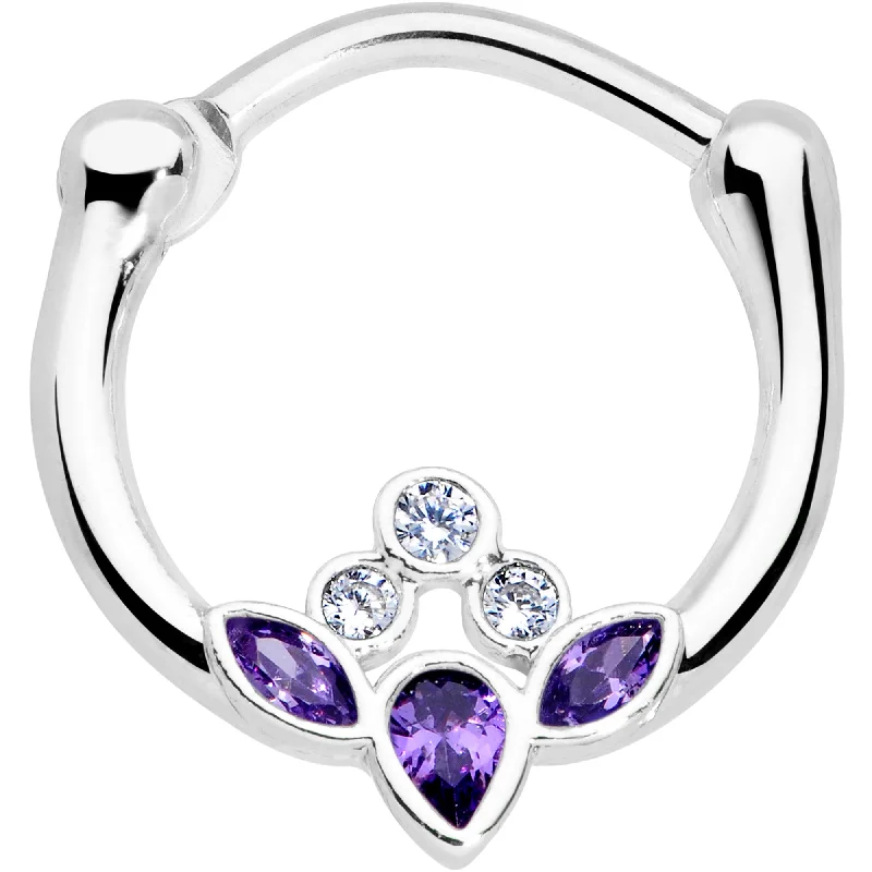 Trendy Nose Rings for Fun Looks -16 Gauge 3/8 Clear Purple Gem Classic Cluster Septum Clicker Trendy Nose Rings for Fun Looks -16 Gauge 3/8 Clear Purple Gem Classic Cluster Septum Clicker