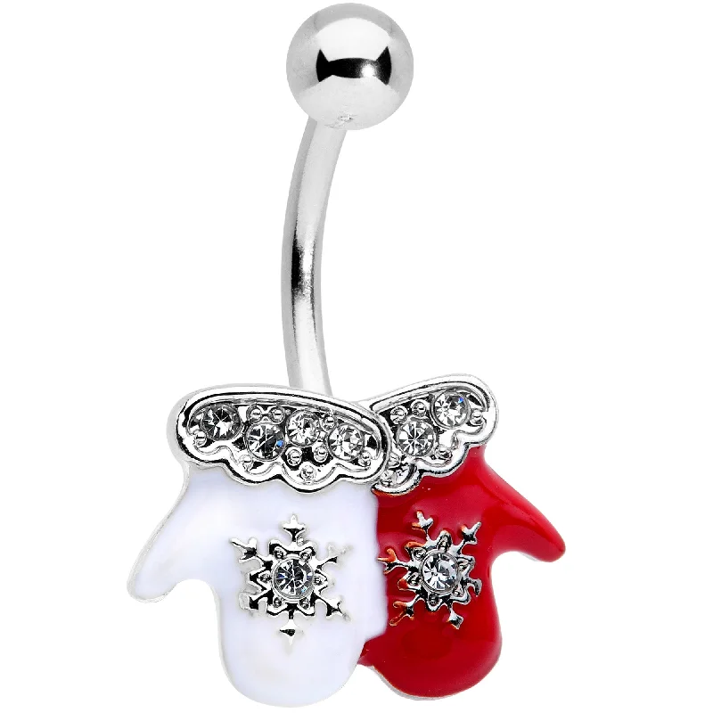 Comfortable Belly Rings with Chic Design -Clear Gem Winter Mittens Snowflake Christmas Belly Ring Comfortable Belly Rings with Chic Design -Clear Gem Winter Mittens Snowflake Christmas Belly Ring